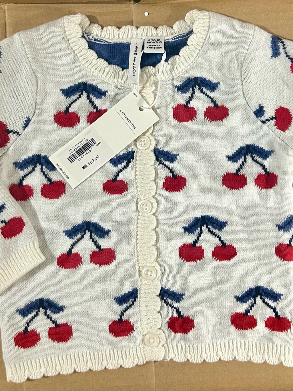 Janie And Jack White Outfit Red Cherries And Blue Leaves 6-12 Month